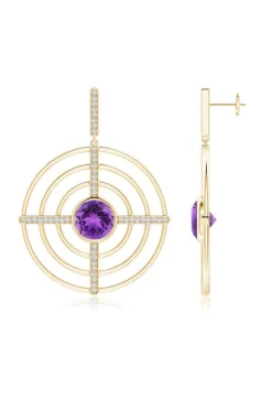 Infinity Concentric Circle 14K Gold and Amethyst Earrings