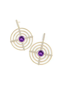 Infinity Concentric Circle 14K Gold and Amethyst Earrings