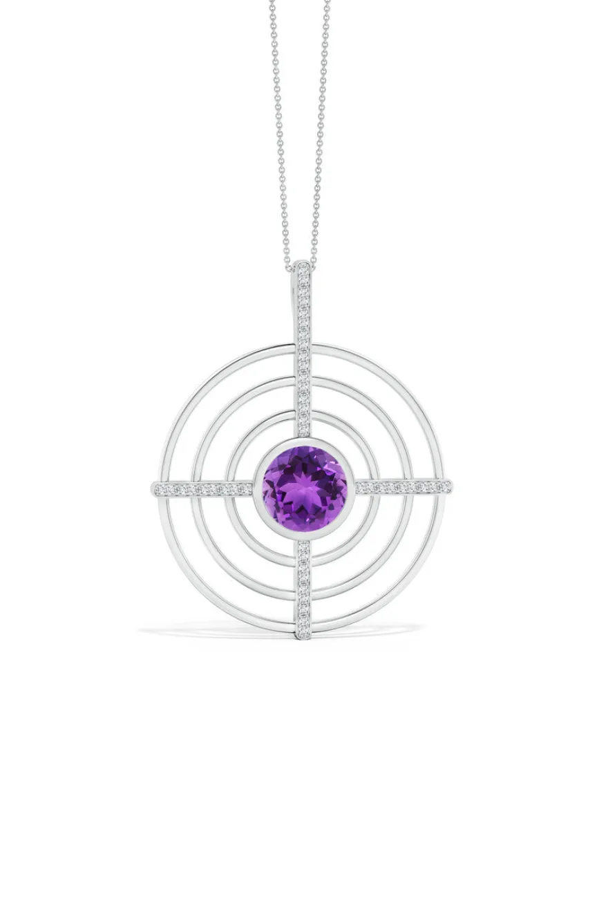 Infinity Concentric Circle 14K Gold and Amethyst Pendant Necklace