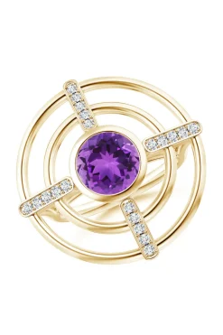 Infinity Concentric Circle 14K Gold and Amethyst Ring