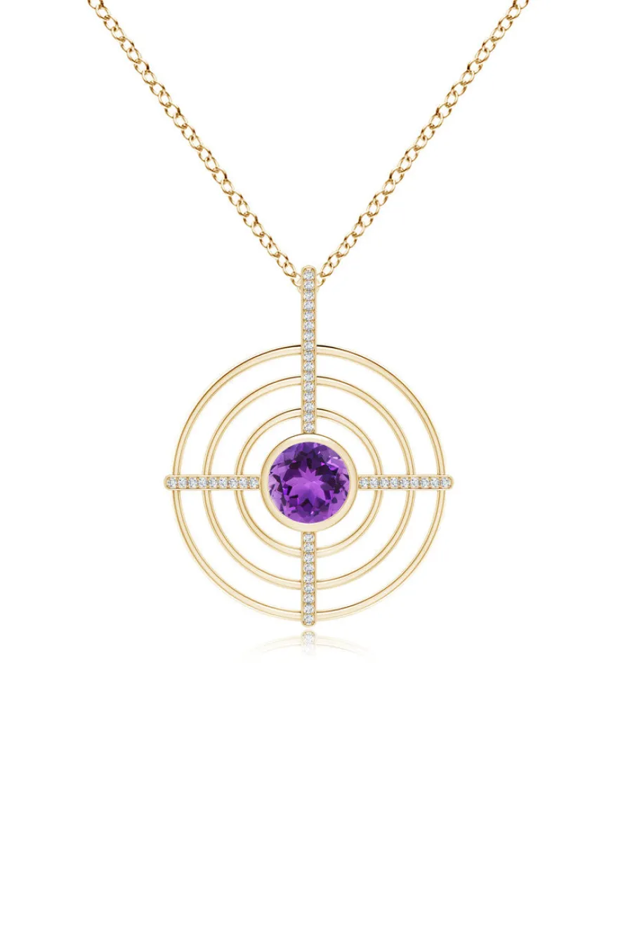 Infinity Concentric Circle 14K Gold and Amethyst Pendant Necklace