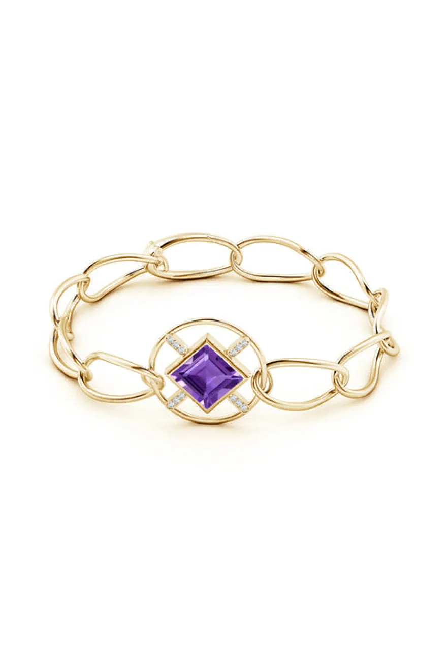 Infinity Concentric Circle 14K Gold and Amethyst Bracelet