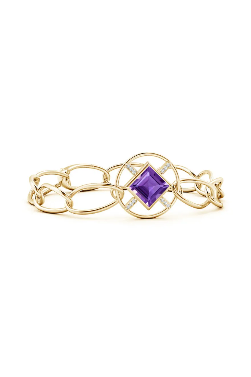Infinity Concentric Circle 14K Gold and Amethyst Bracelet