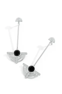 Infinity Half Concentric 14K Gold and Black Onyx Dangle Earrings