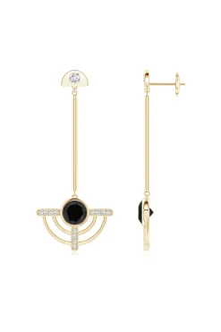 Infinity Half Concentric 14K Gold and Black Onyx Dangle Earrings