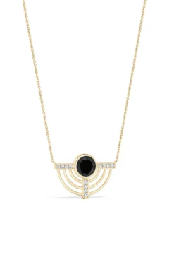 Infinity Half Concentric Circle 14K Gold and Black Onyx Pendant Necklace