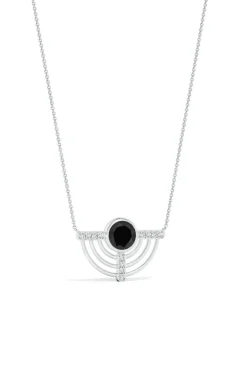 Infinity Half Concentric Circle 14K Gold and Black Onyx Pendant Necklace