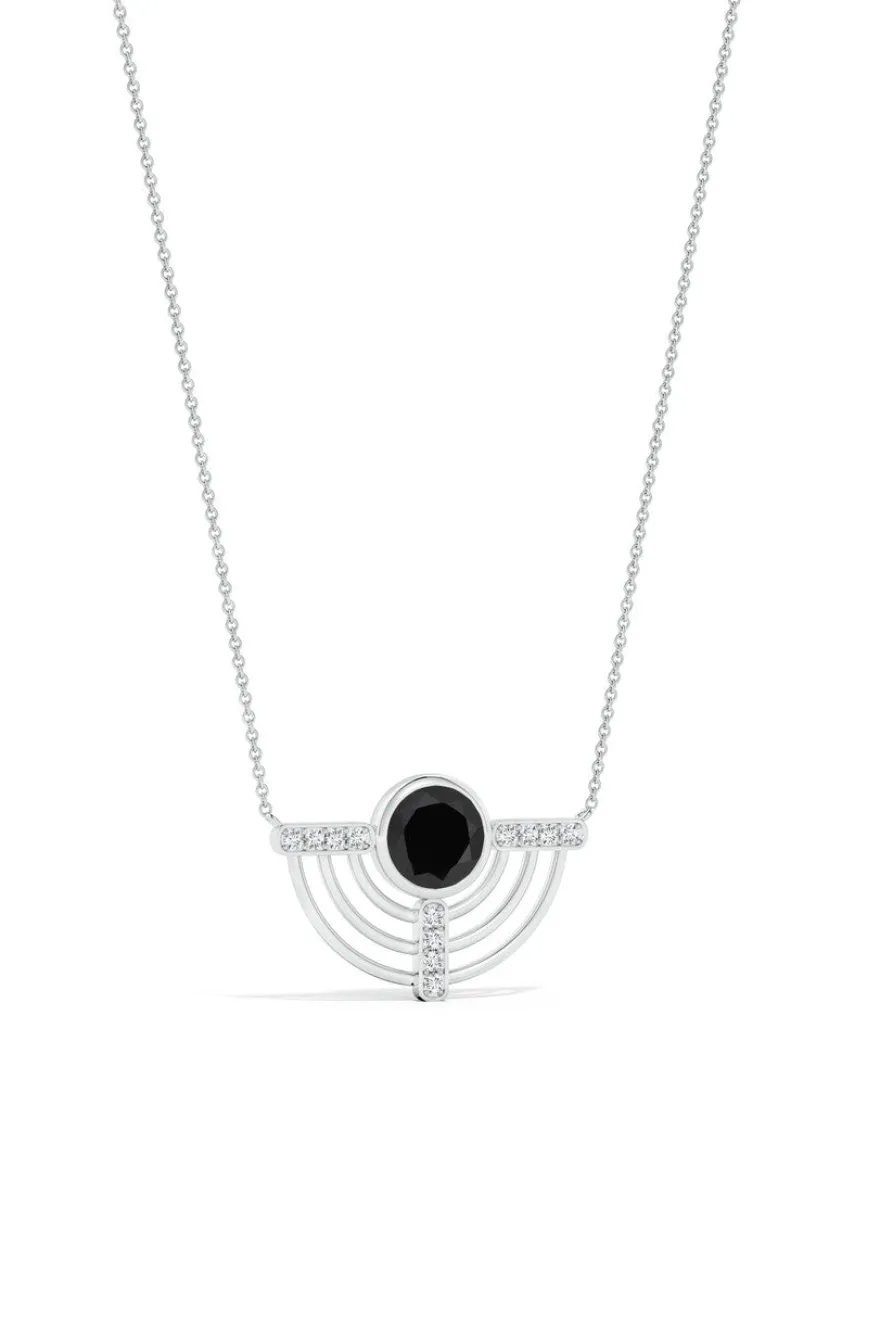 Infinity Half Concentric Circle 14K Gold and Black Onyx Pendant Necklace