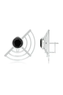 Infinity Half Concentric Circle 14K Gold and Black Onyx Button Studs