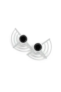 Infinity Half Concentric Circle 14K Gold and Black Onyx Button Studs
