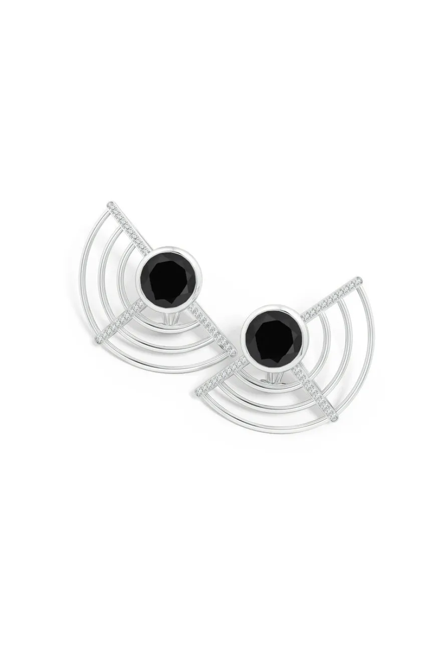 Infinity Half Concentric Circle 14K Gold and Black Onyx Button Studs