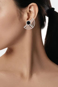 Infinity Half Concentric Circle 14K Gold and Black Onyx Button Studs