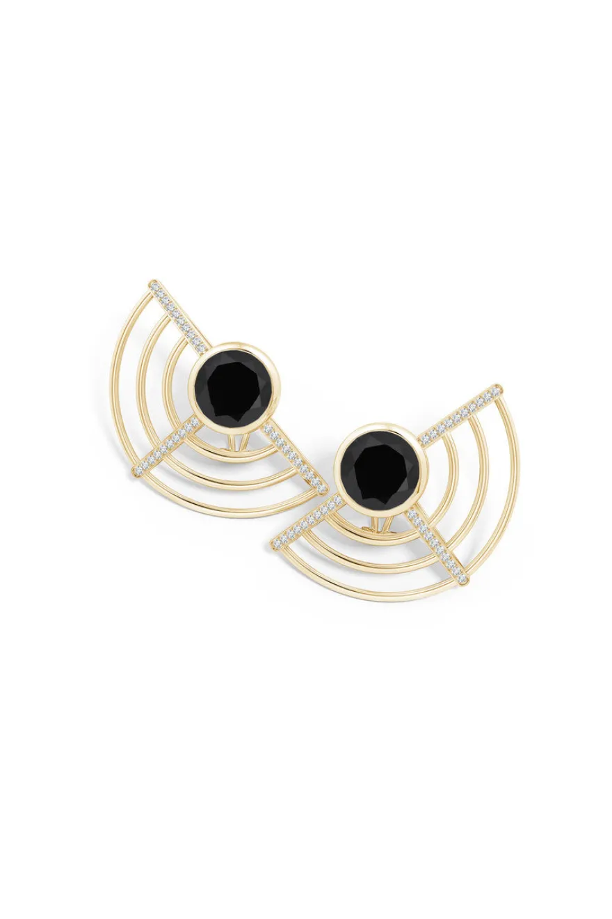 Infinity Half Concentric Circle 14K Gold and Black Onyx Button Studs