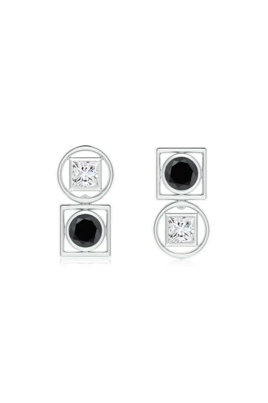 Infinity 14K Gold with Black & White Diamond Two Stone Studs