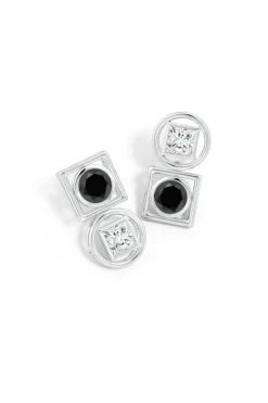Infinity 14K Gold with Black & White Diamond Two Stone Studs