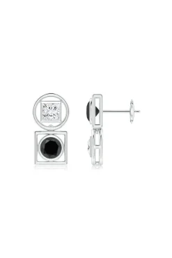Infinity 14K Gold with Black & White Diamond Two Stone Studs