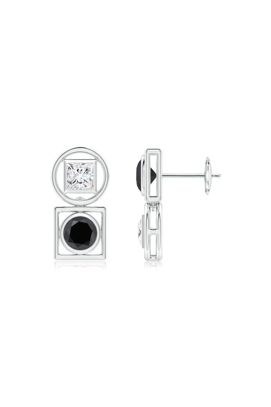 Infinity 14K Gold with Black & White Diamond Two Stone Studs