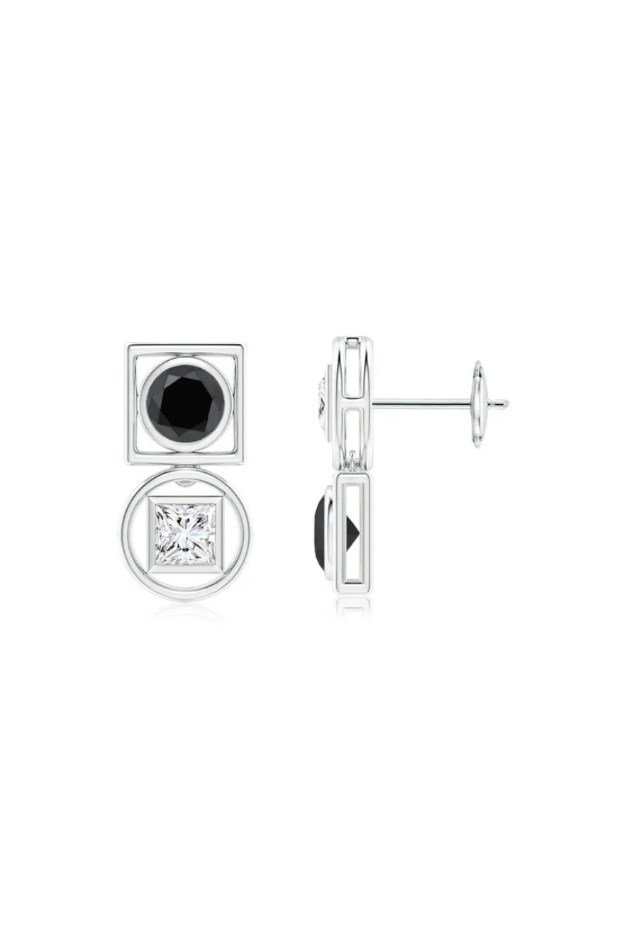 Infinity 14K Gold with Black & White Diamond Two Stone Studs