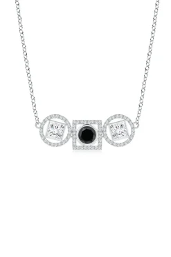 Infinity 14K Gold with Black & White Diamond Three Stone Halo Necklace