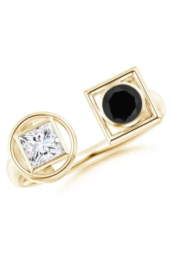 Infinity 14K Gold with Black & White Diamond Two Stone Open Ring
