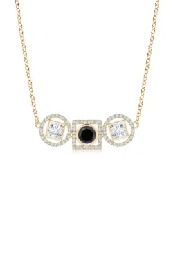 Infinity 14K Gold with Black & White Diamond Three Stone Halo Necklace