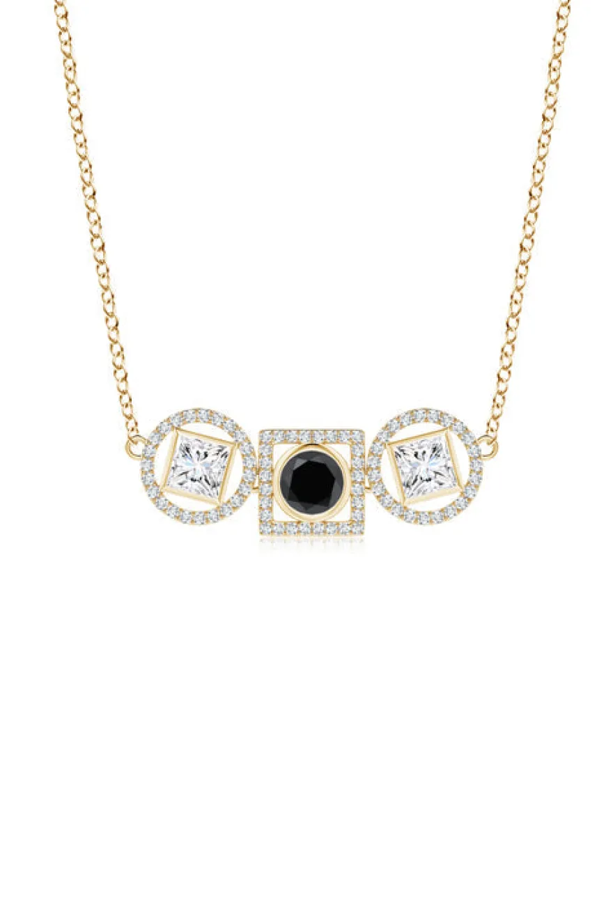 Infinity 14K Gold with Black & White Diamond Three Stone Halo Necklace