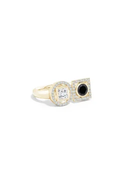 Infinity 14K Gold with Black & White Diamond Two Stone Statement Ring