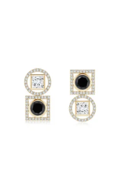 Infinity 14K Gold with Black & White Diamond Two Stone Earrings