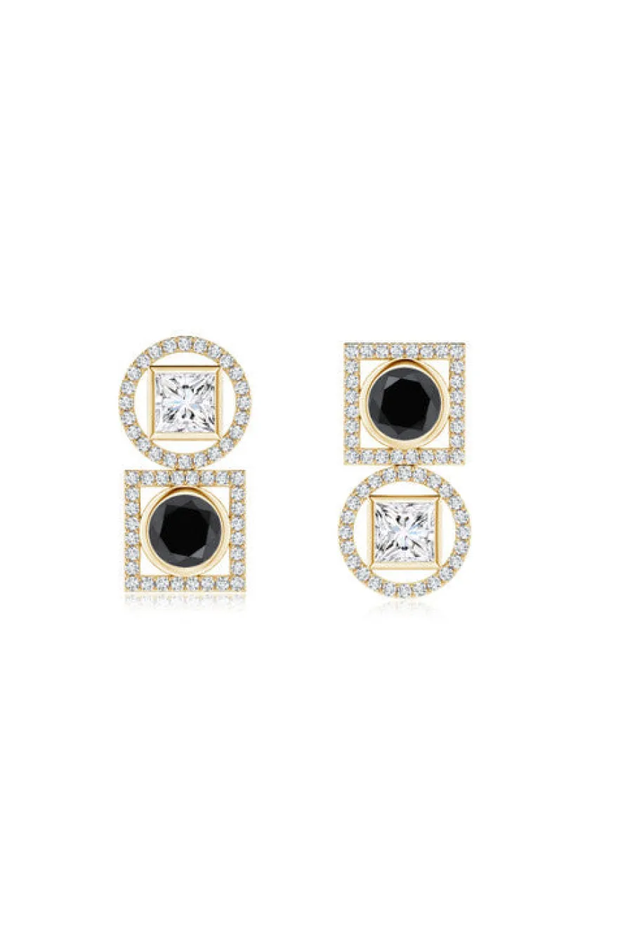 Infinity 14K Gold with Black & White Diamond Two Stone Earrings