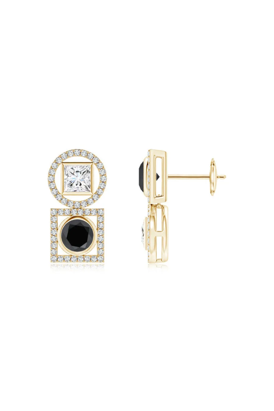 Infinity 14K Gold with Black & White Diamond Two Stone Earrings