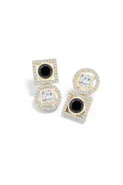 Infinity 14K Gold with Black & White Diamond Two Stone Earrings