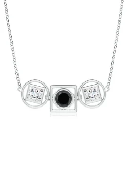 Infinity 14K Gold with Black & White Diamond Three Stone Necklace