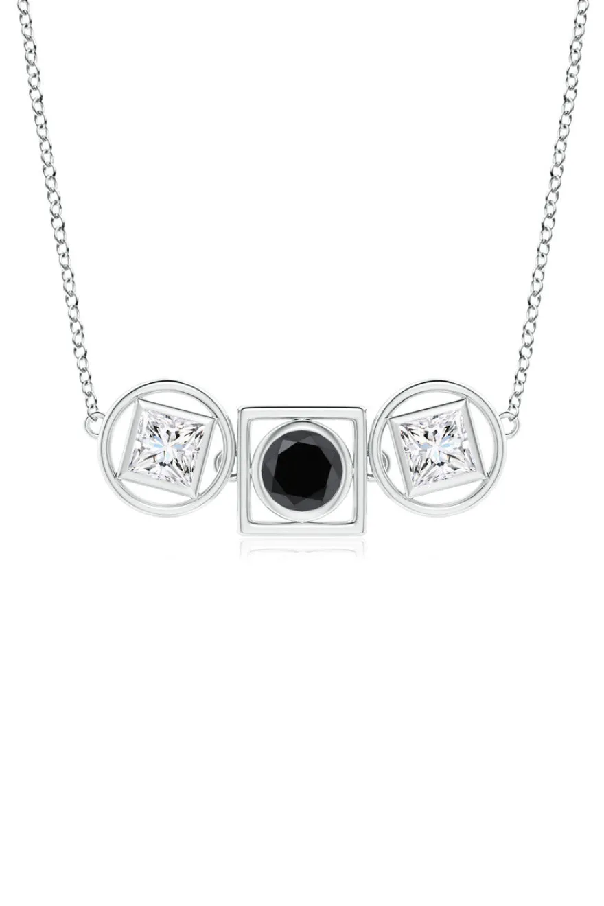 Infinity 14K Gold with Black & White Diamond Three Stone Necklace