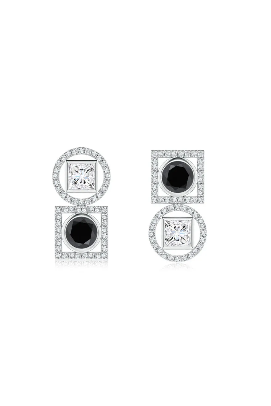Infinity 14K Gold with Black & White Diamond Two Stone Earrings