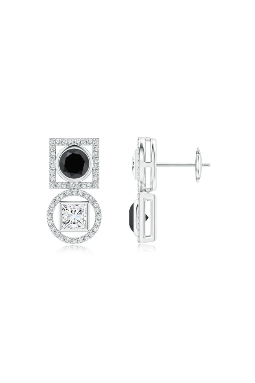 Infinity 14K Gold with Black & White Diamond Two Stone Earrings