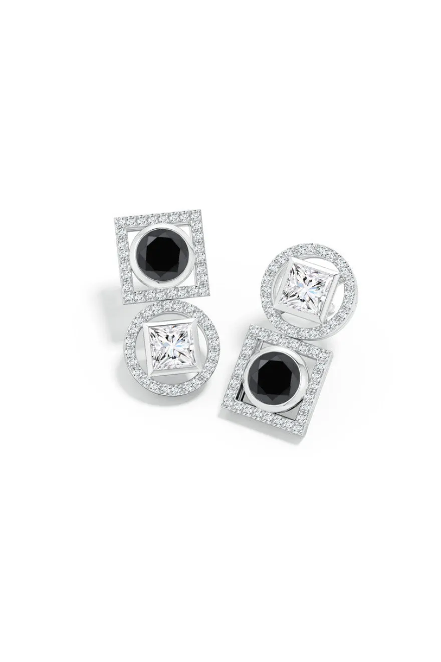 Infinity 14K Gold with Black & White Diamond Two Stone Earrings