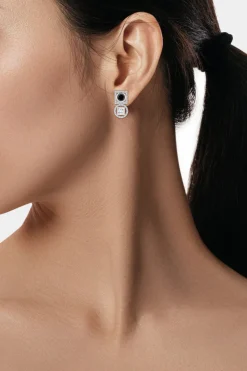 Infinity 14K Gold with Black & White Diamond Two Stone Earrings