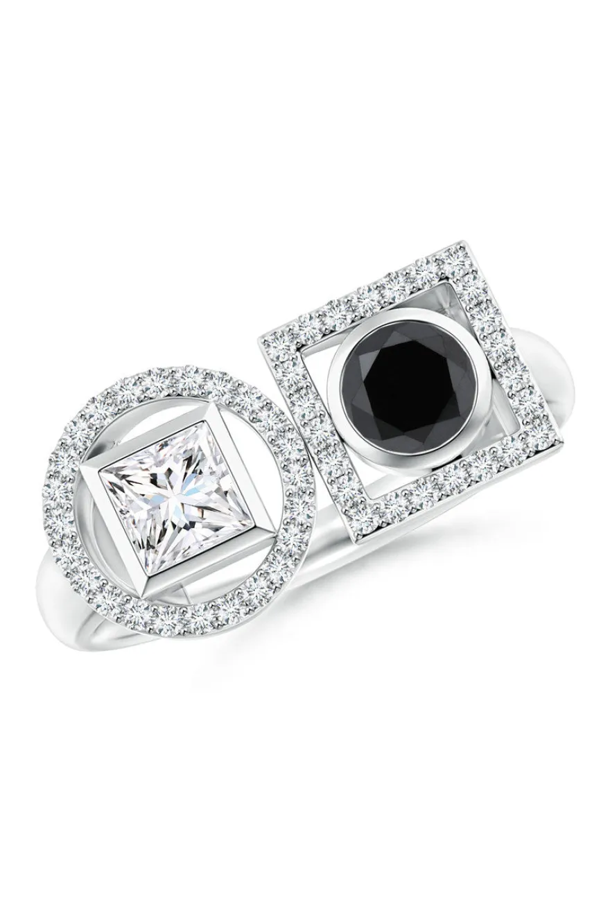 Infinity 14K Gold with Black & White Diamond Two Stone Statement Ring