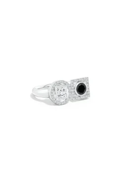 Infinity 14K Gold with Black & White Diamond Two Stone Statement Ring