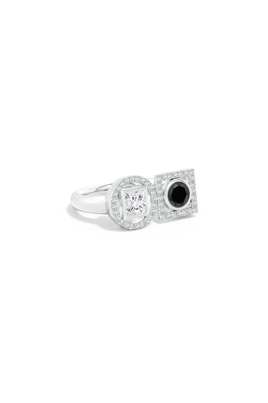 Infinity 14K Gold with Black & White Diamond Two Stone Statement Ring