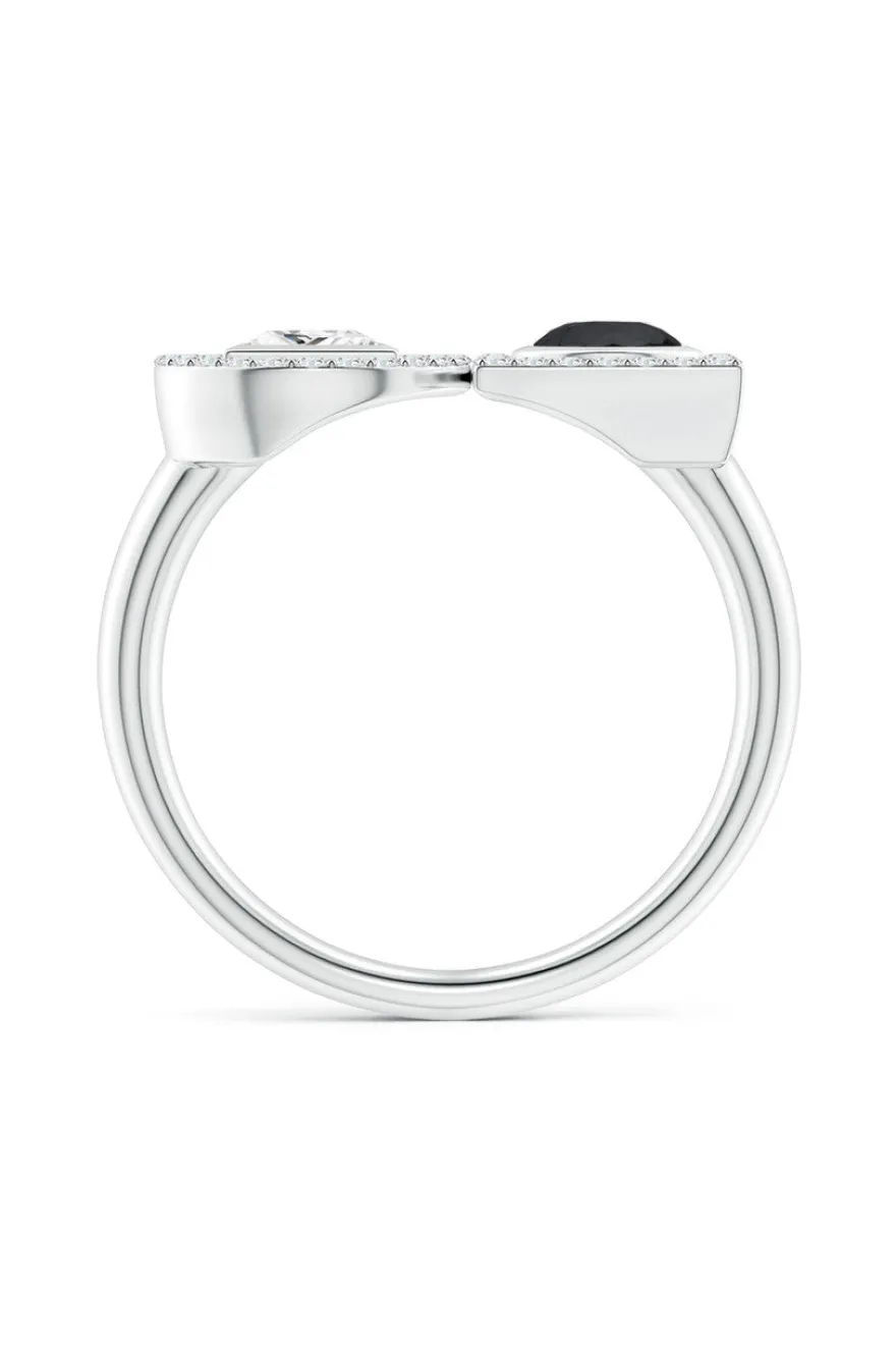 Infinity 14K Gold with Black & White Diamond Two Stone Statement Ring