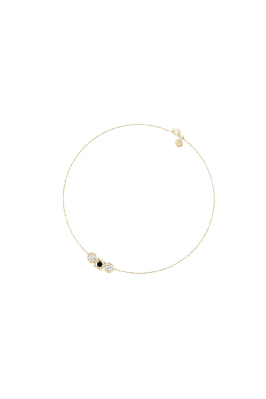 Infinity 14K Gold with Black & White Diamond Three Stone Necklace