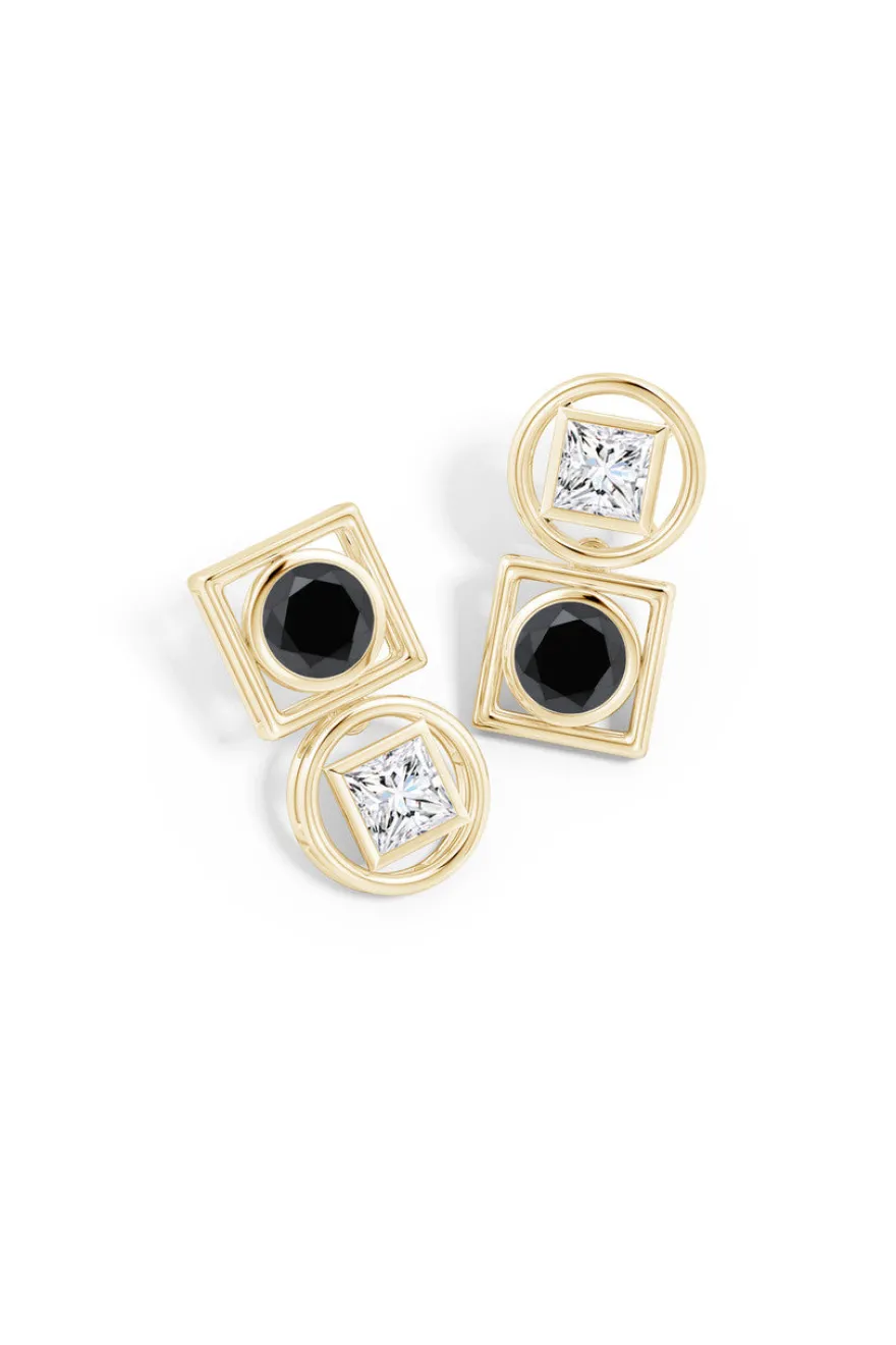 Infinity 14K Gold with Black & White Diamond Two Stone Studs