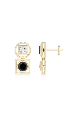 Infinity 14K Gold with Black & White Diamond Two Stone Studs