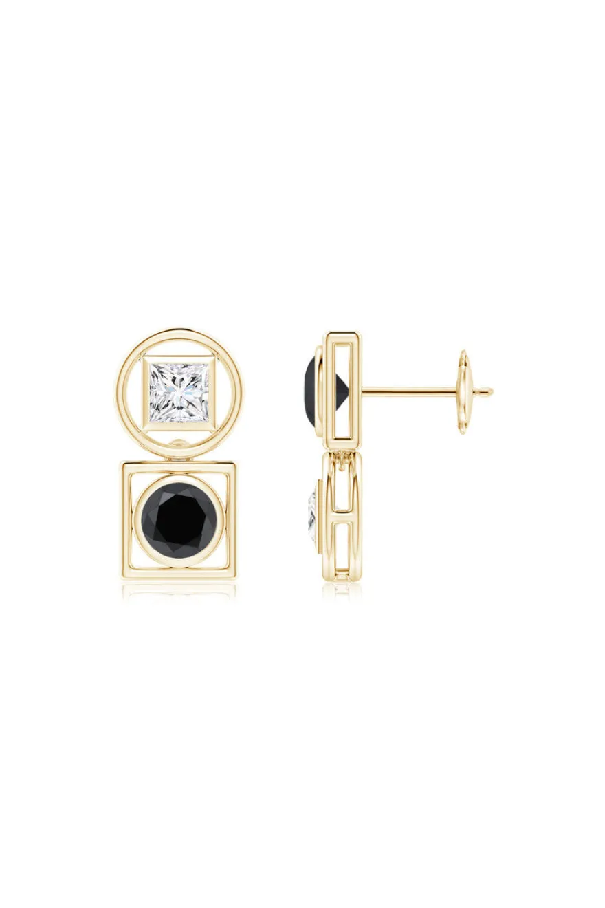 Infinity 14K Gold with Black & White Diamond Two Stone Studs