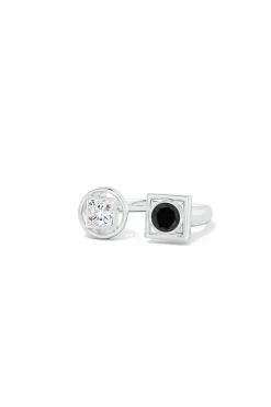 Infinity 14K Gold with Black & White Diamond Two Stone Open Ring