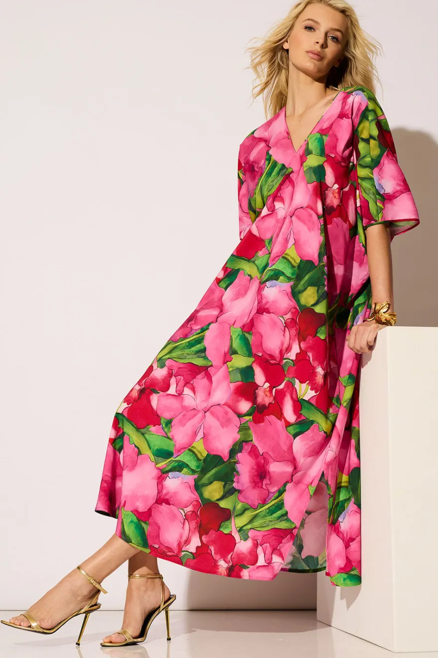 Isla Printed Satin V-Neck Caftan