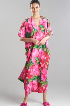 Isla Printed Satin V-Neck Caftan
