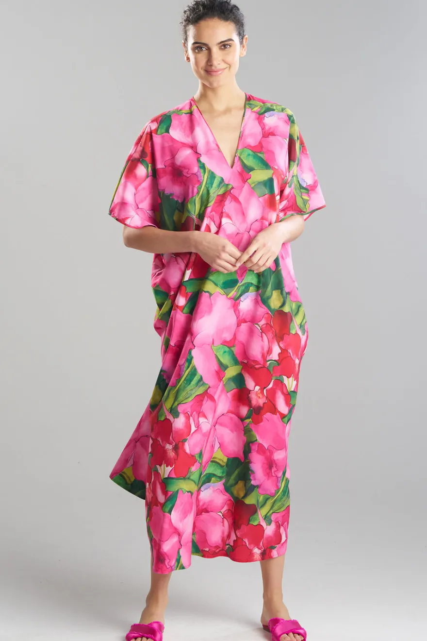 Isla Printed Satin V-Neck Caftan