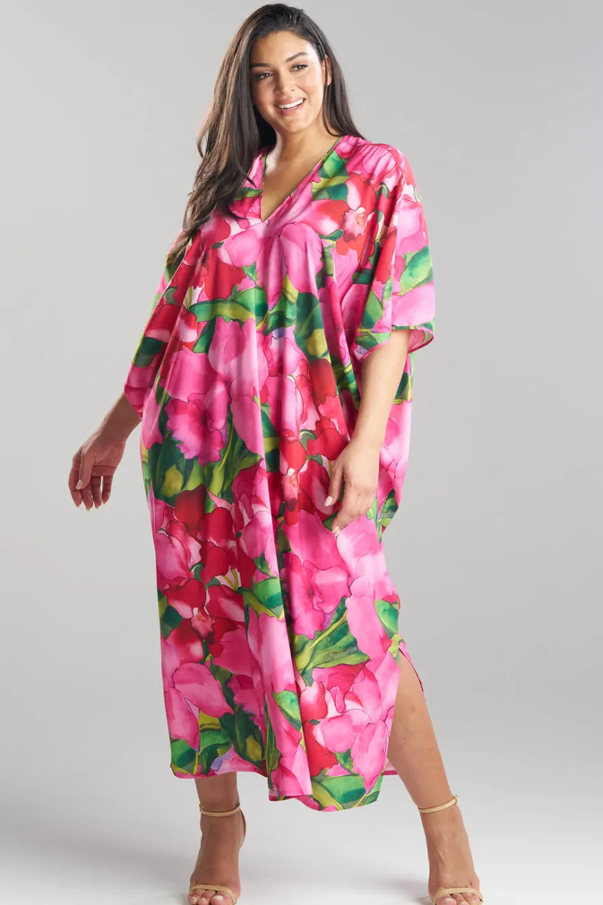 Isla Printed Satin V-Neck Caftan